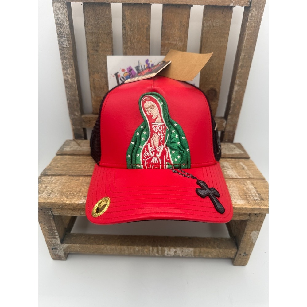 mens hatRed Monkey Los Angeles Virgin Mary Trucker Hat Red Black Limited Edition